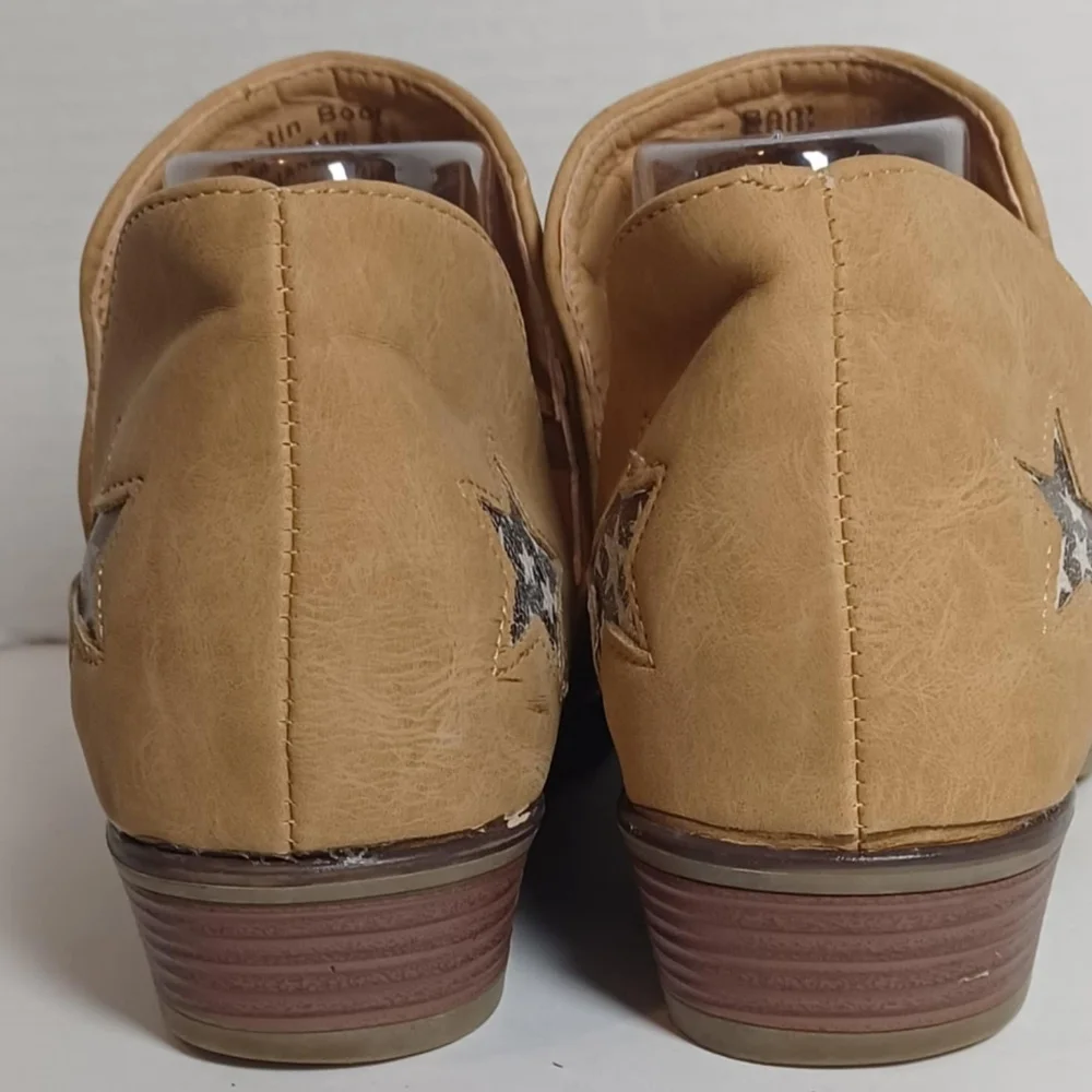 Seven7 Austin‎ Ankle Booties Size 11 Slip On Pointy Toe Faux Leather Stars Pink